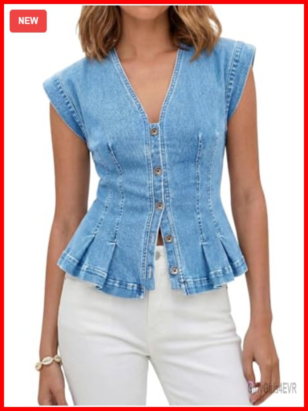 Womens Denim Vest Y2K Fitted Pleated Jean Tank Top Summer